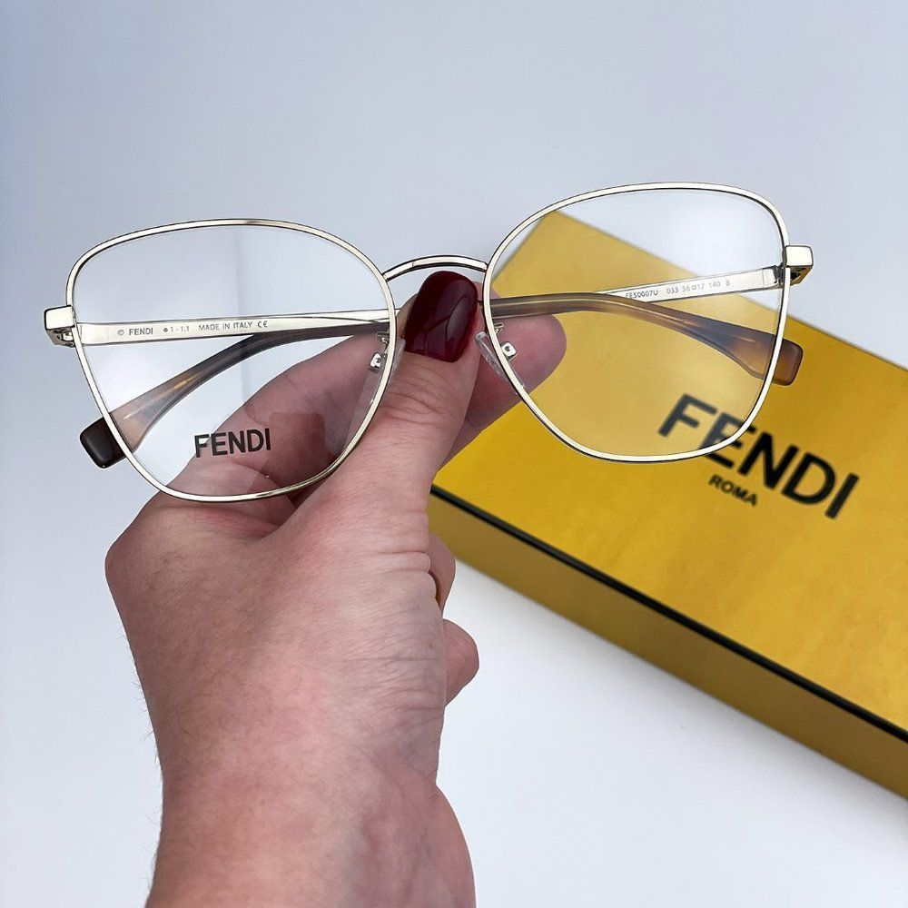 š„Fendi FE50007UĀ ā033 Eyeglasses Light Gold Butterfly Women - Picture 3 of 10